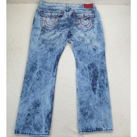True Religion Jeans Men 42 Blue Ricky W Flap Super T Thick Red Stitch Indigo Fog